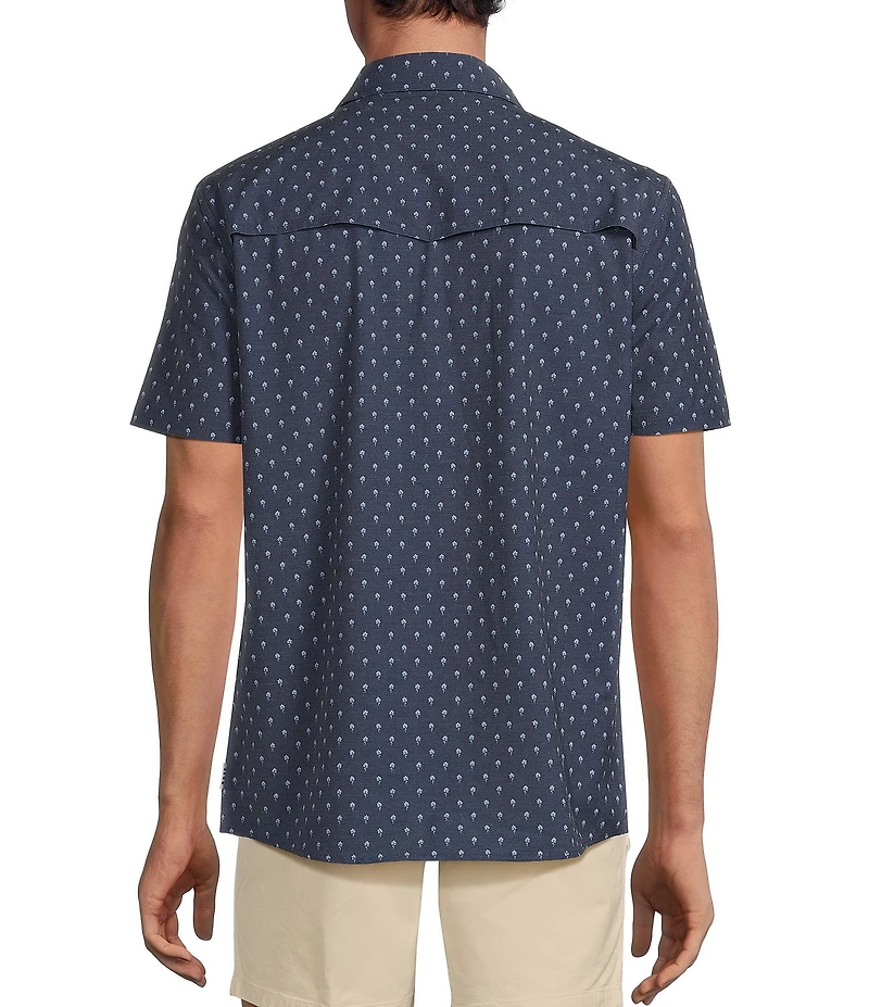 Rowm Performance Rec + Relax Short Sleeve Western Geo FloralPrint Textured Shirt