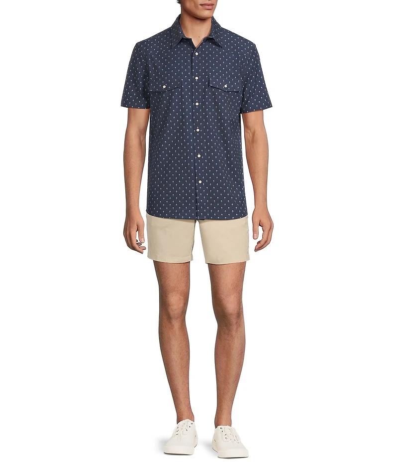 Rowm Performance Rec + Relax Short Sleeve Western Geo FloralPrint Textured Shirt