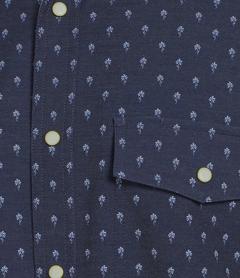 Rowm Performance Rec + Relax Short Sleeve Western Geo FloralPrint Textured Shirt