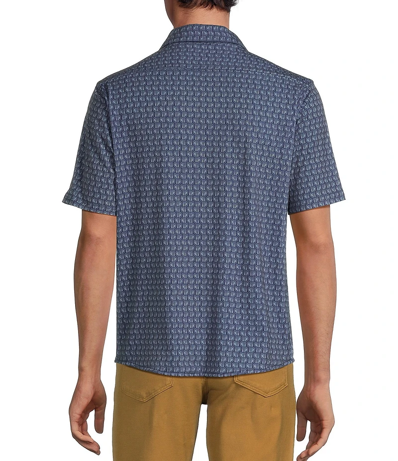 Rowm Rec + Relax Short Sleeve Dot Dash Print Knit Button-Front Shirt