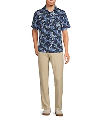 Rowm Rec + Relax Short Sleeve Dot Floral Print Knit Button Front Shirt