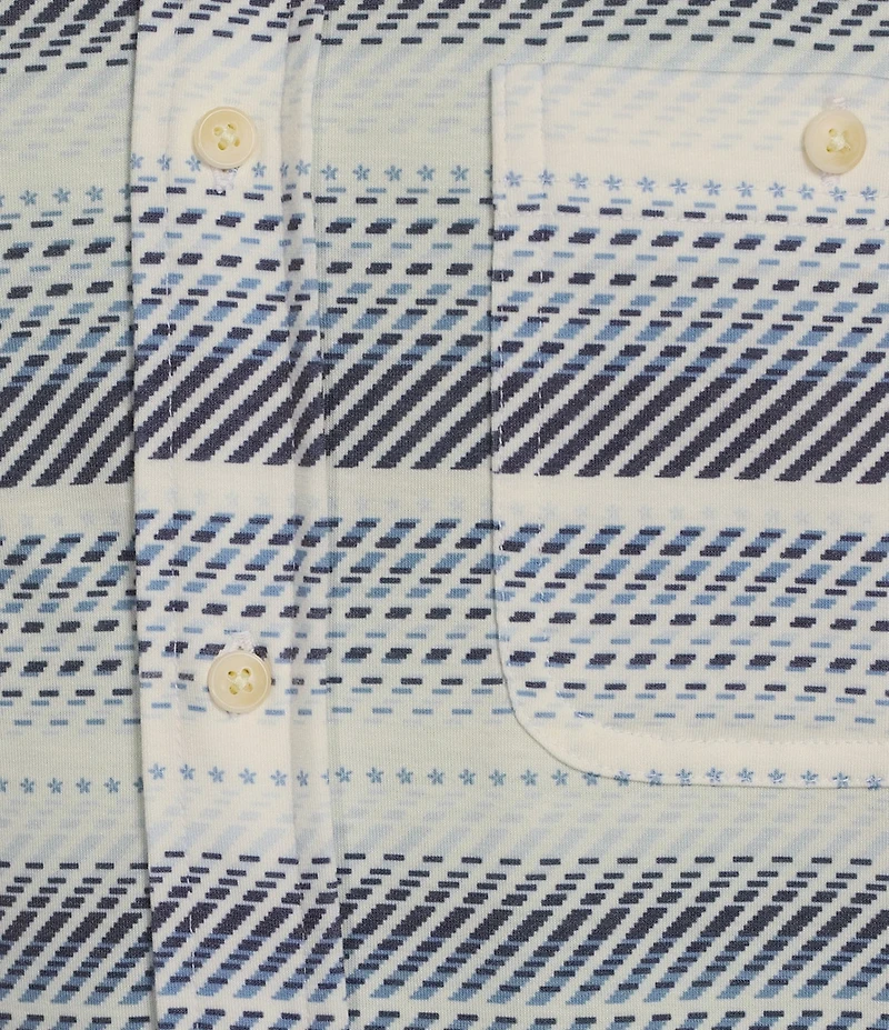 Rowm Rec + Relax Short Sleeve Horizontal Stripe Print Knit Button-Front Shirt