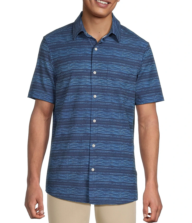 Rowm Rec + Relax Short Sleeve Performance Stripe Pattern Shirt
