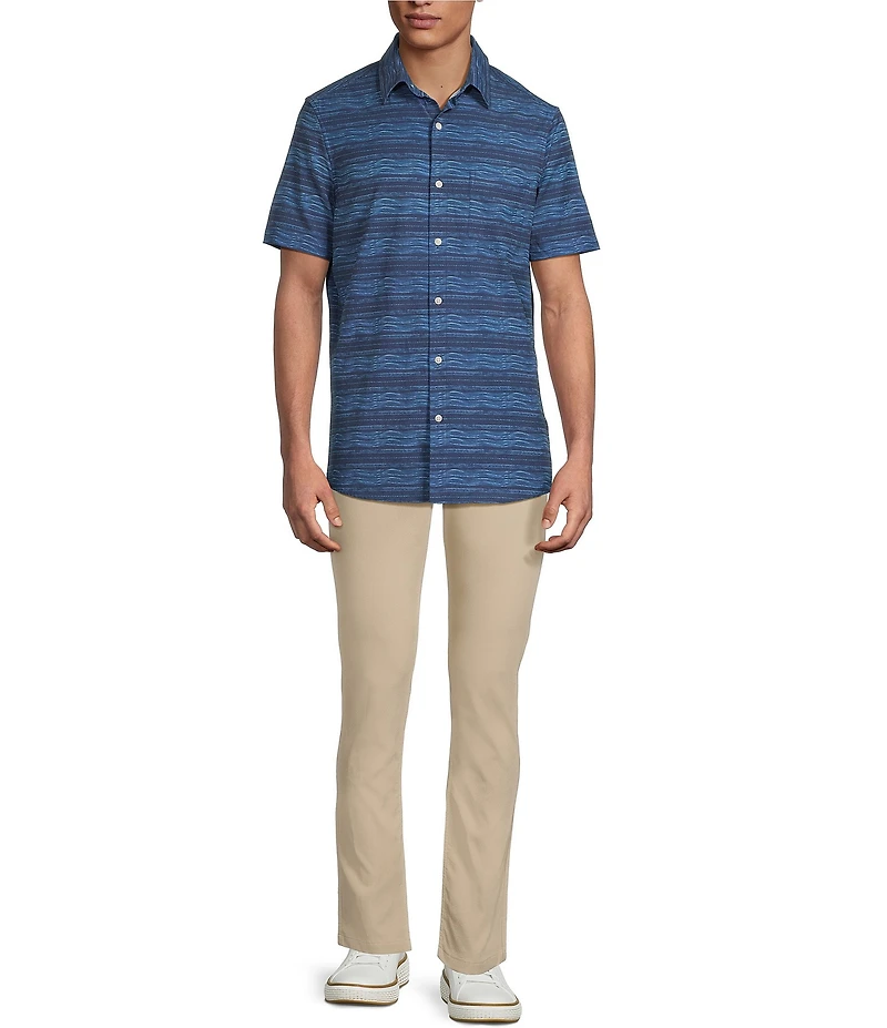 Rowm Rec + Relax Short Sleeve Performance Stripe Pattern Shirt