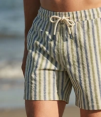 Rowm Seersucker Abstract Stripe 6#double; Inseam Swim Trunks