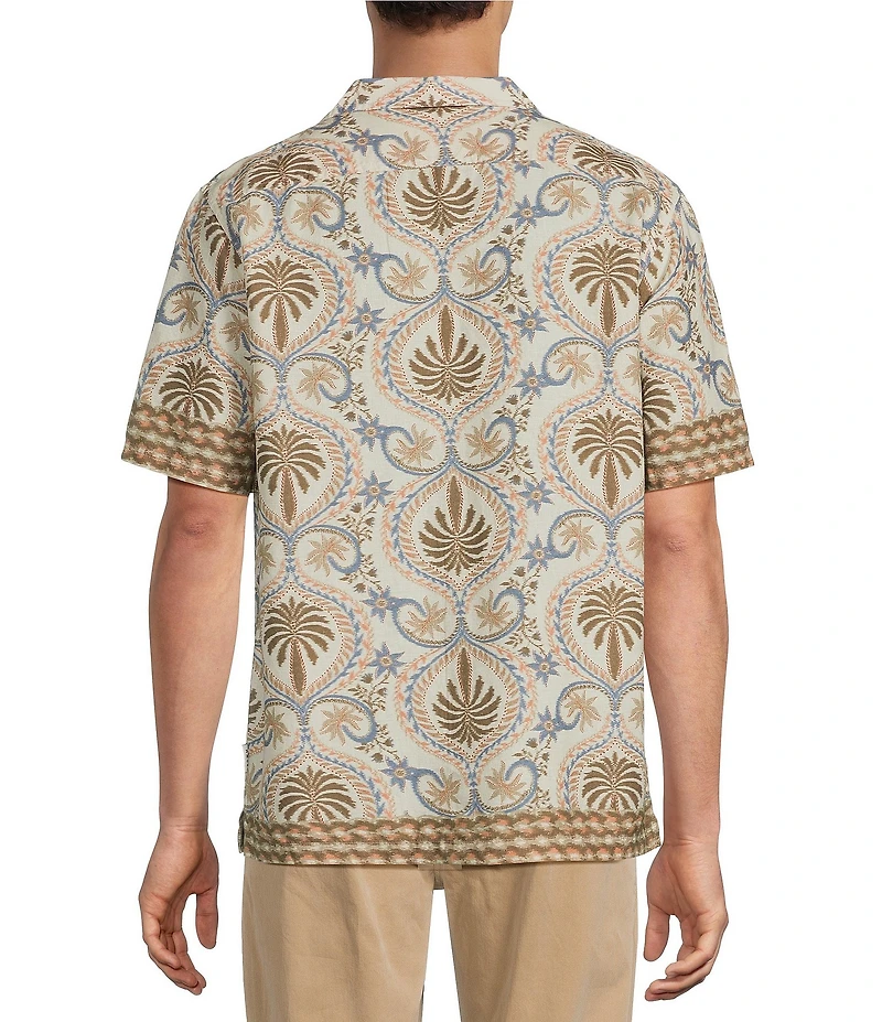 Rowm Short Sleeve Hemp Palm Print Button Front Shirt