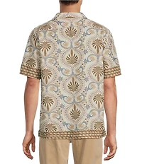 Rowm Short Sleeve Hemp Palm Print Button Front Shirt