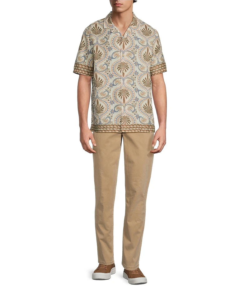 Rowm Short Sleeve Hemp Palm Print Button Front Shirt