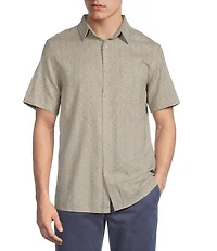 Rowm Short Sleeve Hemp Tile Print Point Collar Button Front Shirt