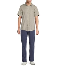 Rowm Short Sleeve Hemp Tile Print Point Collar Button Front Shirt