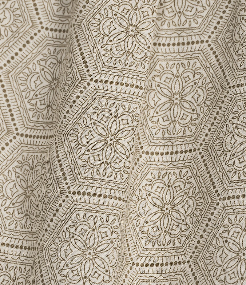 Rowm Short Sleeve Hemp Tile Print Point Collar Button Front Shirt