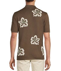 Rowm Short Sleeve Jacquard Button Front Sweater Knit Shirt