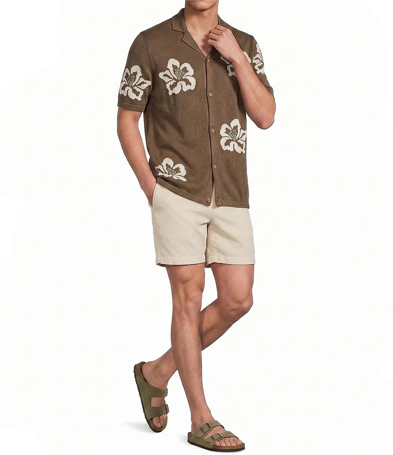 Rowm Short Sleeve Jacquard Button Front Sweater Knit Shirt