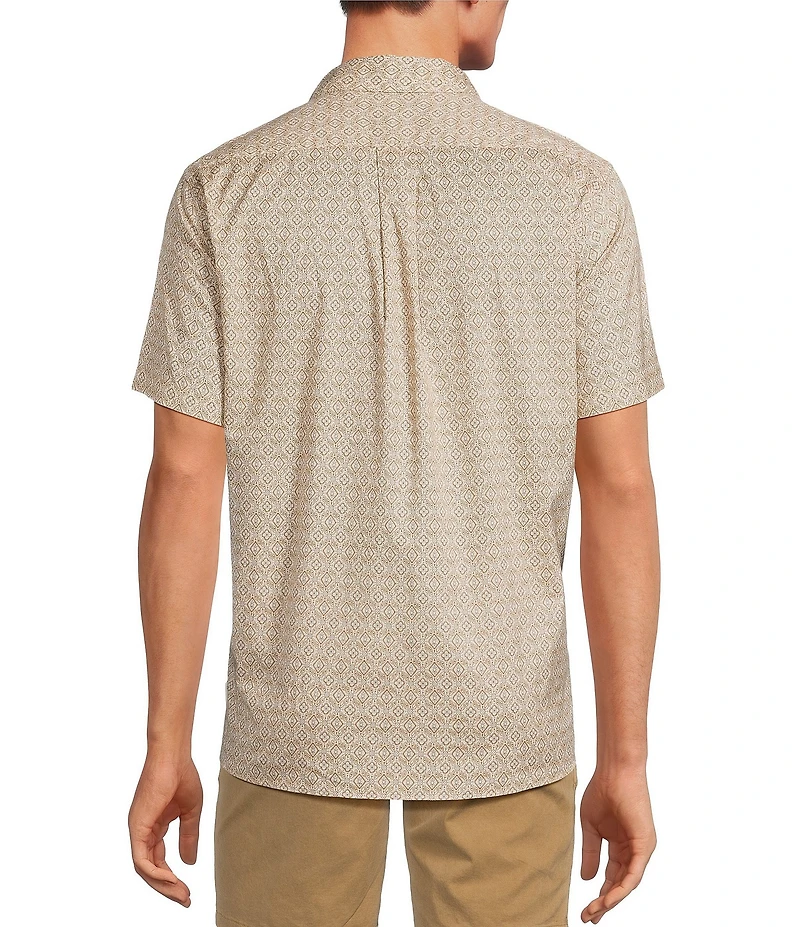 Rowm Short Sleeve Large Embroidered Diamond Print Shirt