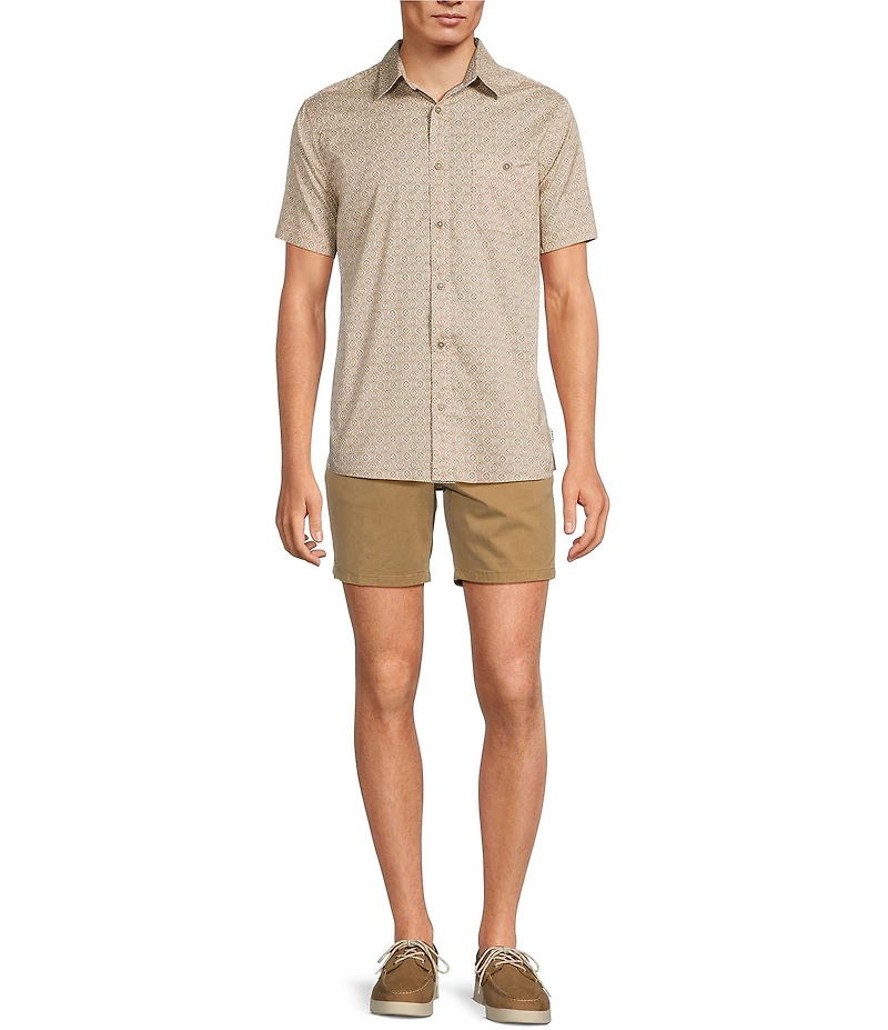Rowm Short Sleeve Large Embroidered Diamond Print Shirt