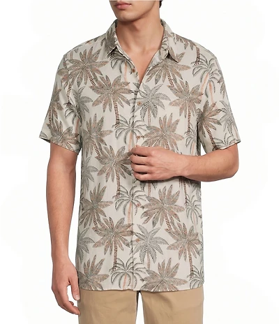 Rowm Short Sleeve Multi Palm Print Point Collar Button Front Shirt