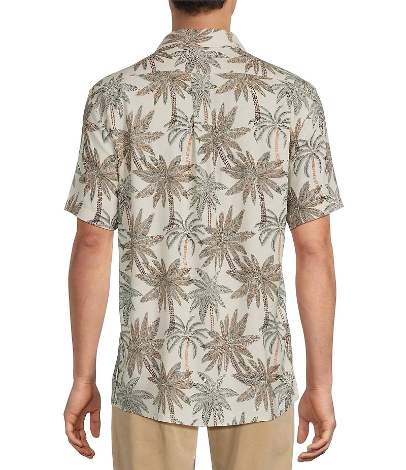Rowm Short Sleeve Multi Palm Print Point Collar Button Front Shirt
