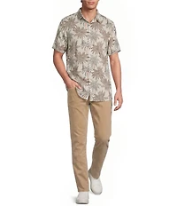 Rowm Short Sleeve Multi Palm Print Point Collar Button Front Shirt