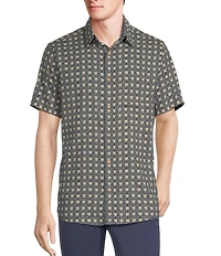 Rowm Short Sleeve Outsider Geo Floral Print Button Front Shirt
