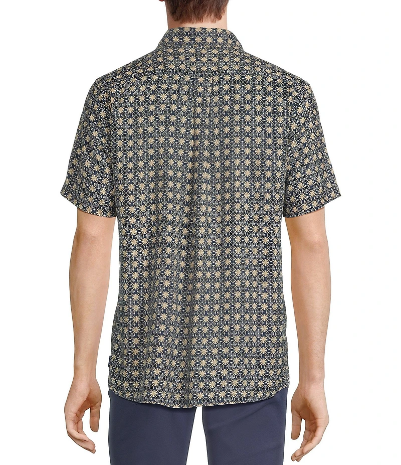 Rowm Short Sleeve Outsider Geo Floral Print Button Front Shirt