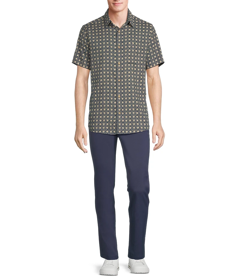 Rowm Short Sleeve Outsider Geo Floral Print Button Front Shirt