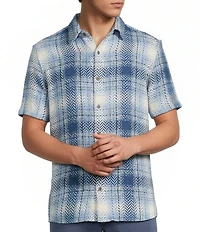 Rowm Short Sleeve Plaid Herringbone Button Front Shirt
