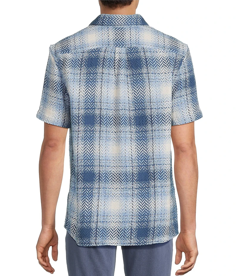 Rowm Short Sleeve Plaid Herringbone Button Front Shirt