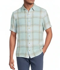 Rowm Short Sleeve Plaid Herringbone Button Front Shirt