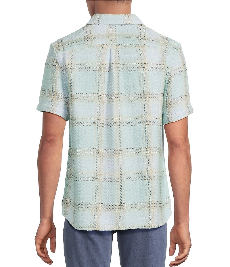 Rowm Short Sleeve Plaid Herringbone Button Front Shirt