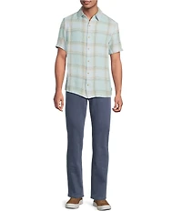 Rowm Short Sleeve Plaid Herringbone Button Front Shirt