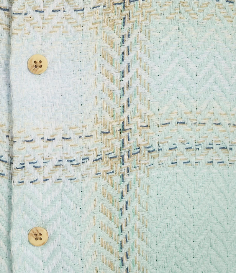 Rowm Short Sleeve Plaid Herringbone Button Front Shirt