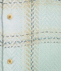 Rowm Short Sleeve Plaid Herringbone Button Front Shirt