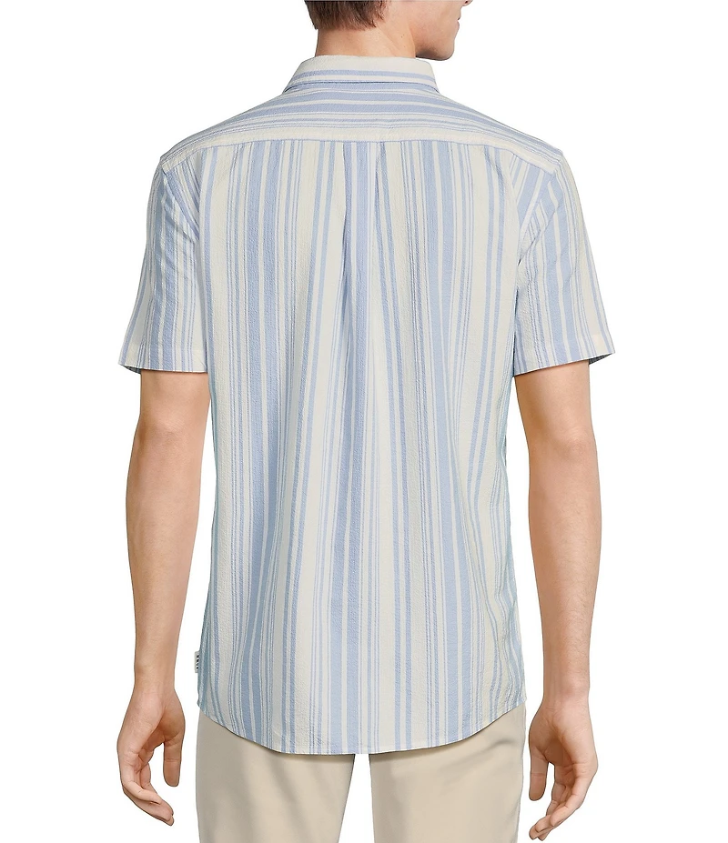 Rowm Short Sleeve Seersucker Awning Stripe Print Shirt