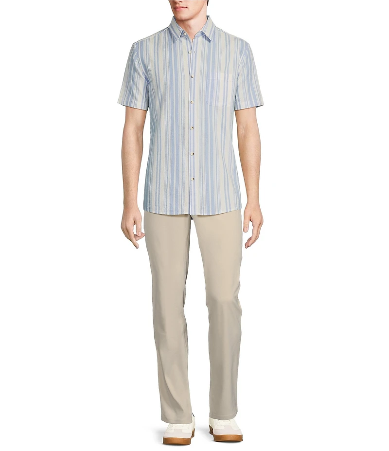 Rowm Short Sleeve Seersucker Awning Stripe Print Shirt