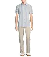 Rowm Short Sleeve Seersucker Awning Stripe Print Shirt