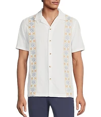 Rowm Short Sleeve Seersucker Embroidery Stripe Camp Shirt