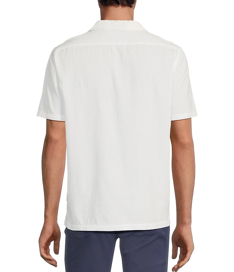 Rowm Short Sleeve Seersucker Embroidery Stripe Camp Shirt