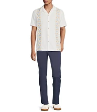 Rowm Short Sleeve Seersucker Embroidery Stripe Camp Shirt