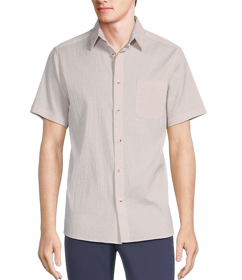 Rowm Short Sleeve Seersucker Faint Geo Print Shirt
