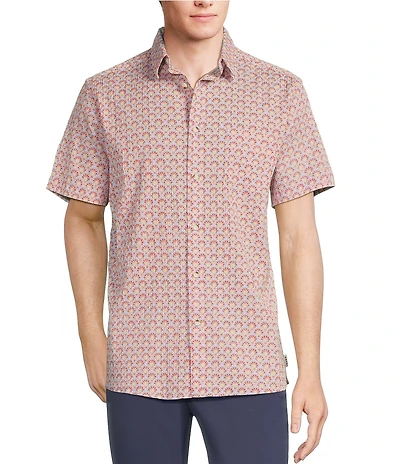 Rowm Short Sleeve Seersucker Geo Print Shirt