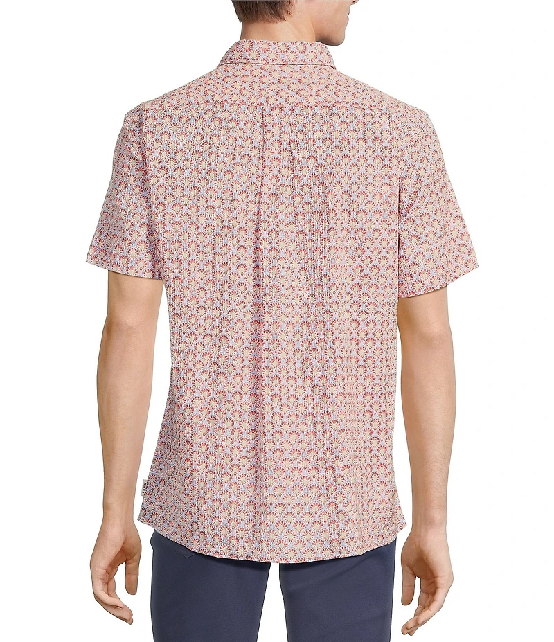 Rowm Short Sleeve Seersucker Geo Print Shirt