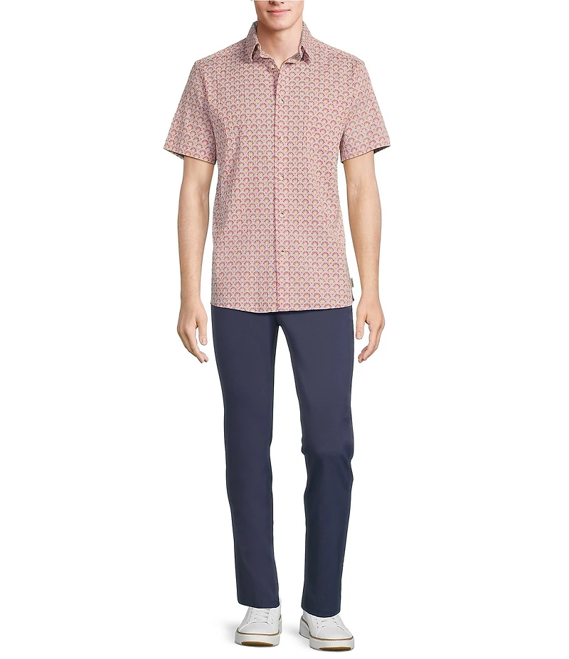 Rowm Short Sleeve Seersucker Geo Print Shirt