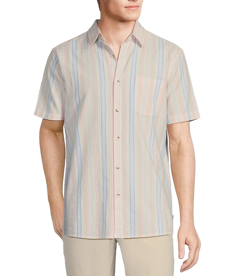 Rowm Short Sleeve Seersucker Multi Stripe Print Shirt