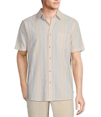 Rowm Short Sleeve Seersucker Multi Stripe Print Shirt