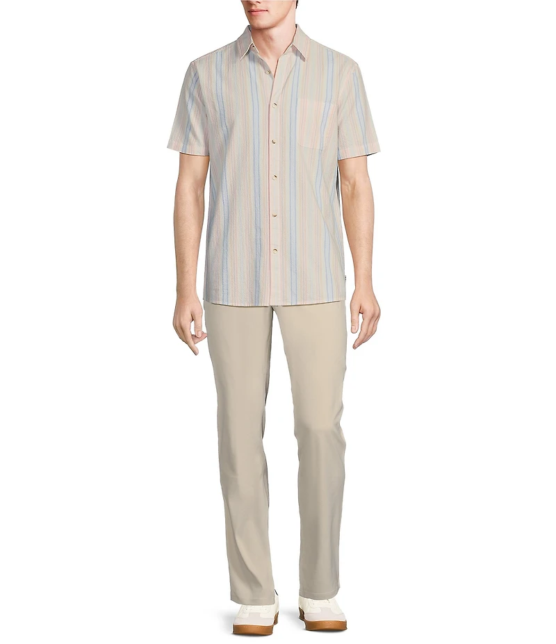 Rowm Short Sleeve Seersucker Multi Stripe Print Shirt