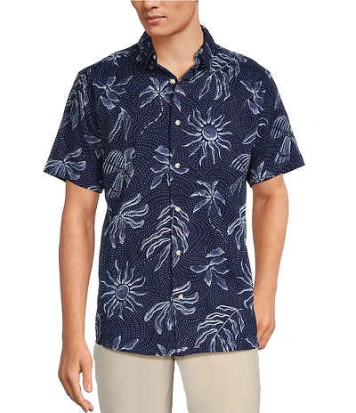 Rowm Short Sleeve Seersucker Sun Batik Print Shirt