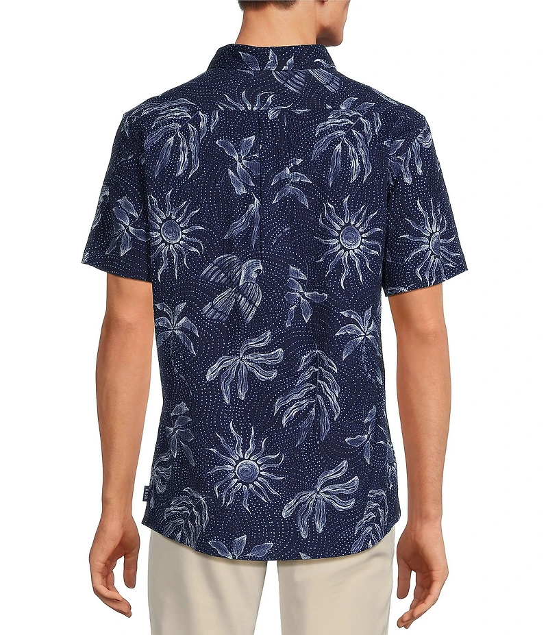 Rowm Short Sleeve Seersucker Sun Batik Print Shirt