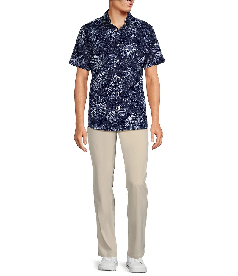 Rowm Short Sleeve Seersucker Sun Batik Print Shirt