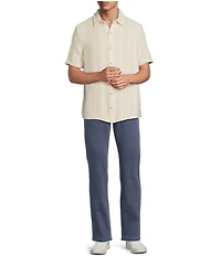 Rowm Short Sleeve Solid Herringbone Button Front Shirt