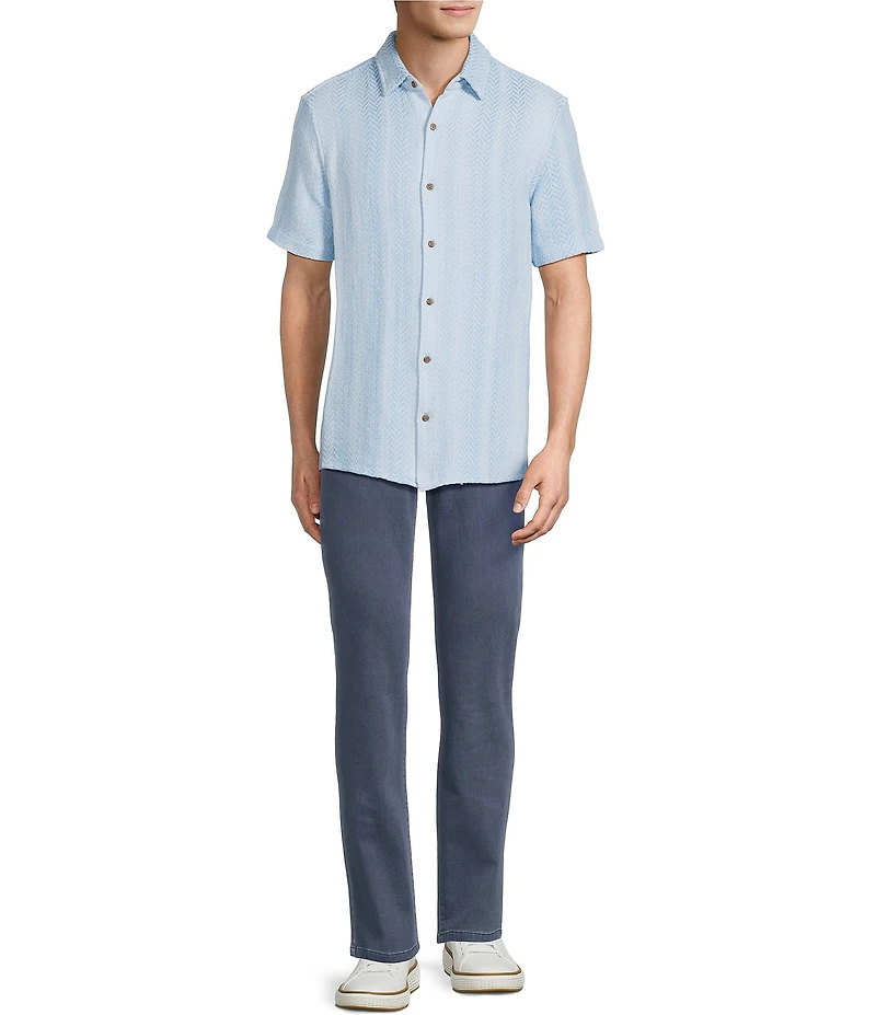 Rowm Short Sleeve Solid Herringbone Button Front Shirt